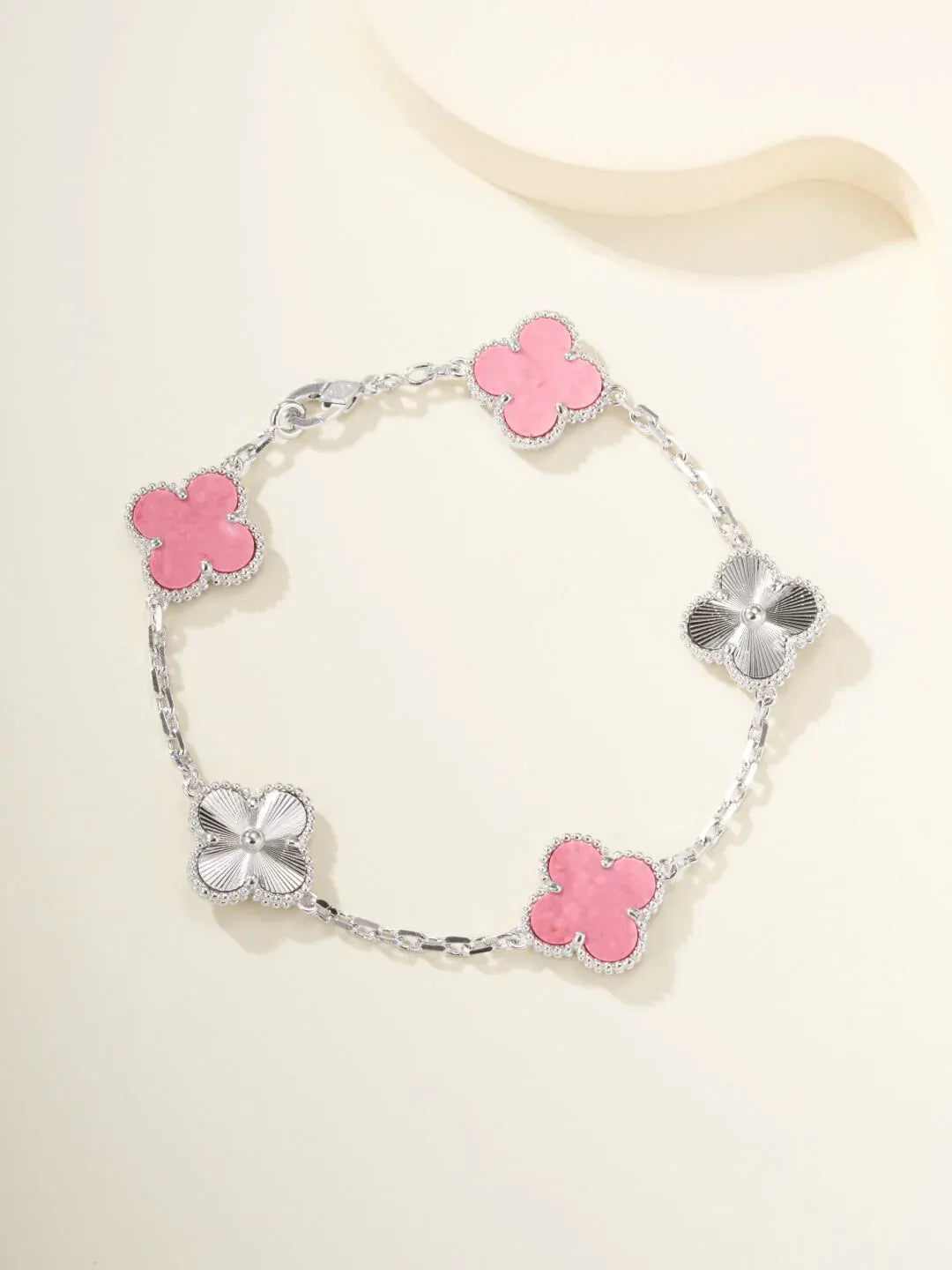 Trendy Pink Floral Link Bracelet