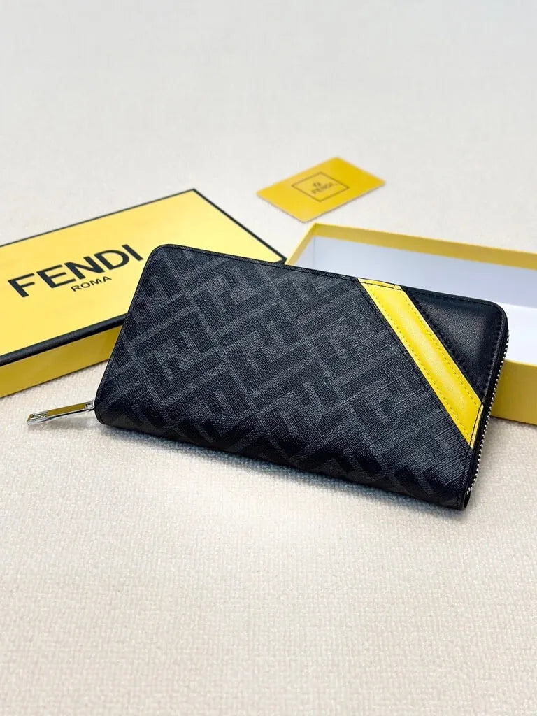 Black-Yellow Patterned Long Zip Wallet
