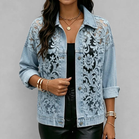 Women's Floral Lace Patchwork Denim Jacket