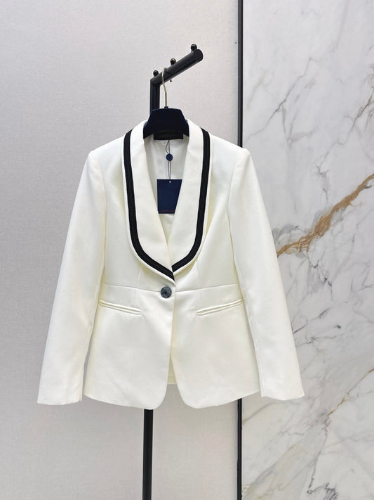 Trim Shawl Collar Fitted Suit Jacket
