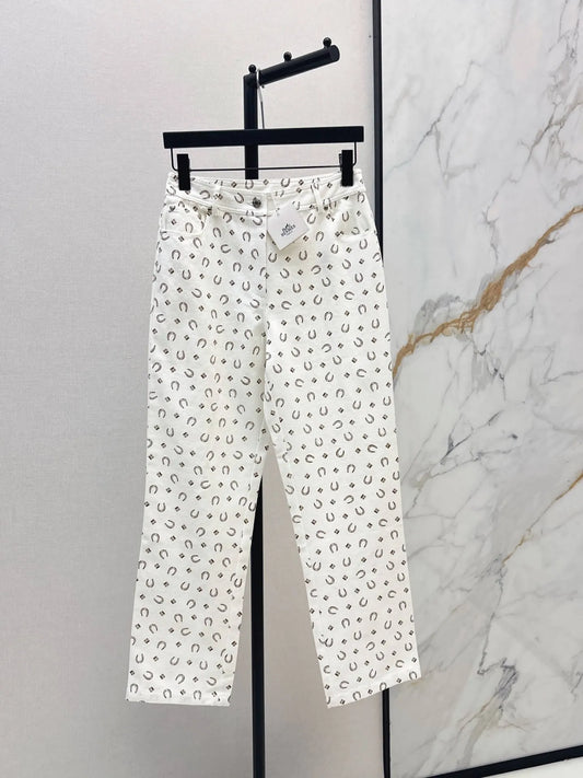 High Waist Printed Straight Jeans