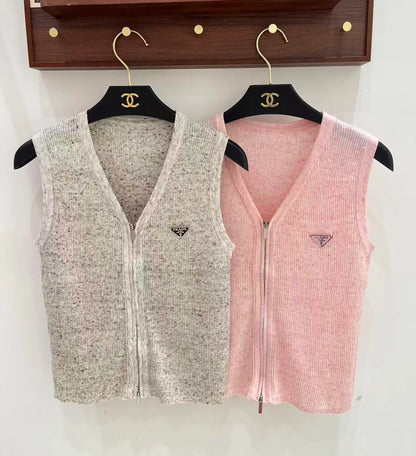 Speckled Melange Zip-Up Vest