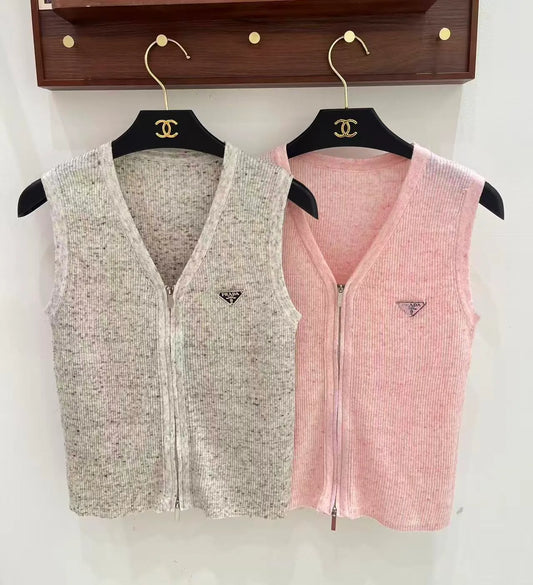 Speckled Melange Zip-Up Vest
