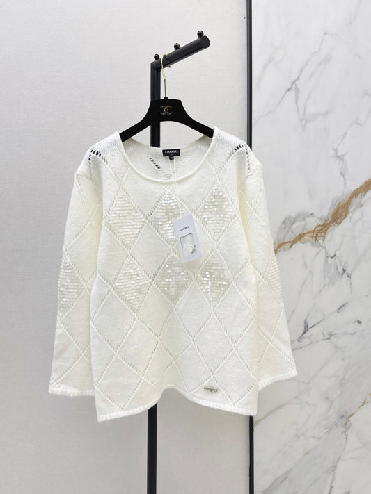 Openwork Diamond Sequin Knit Top