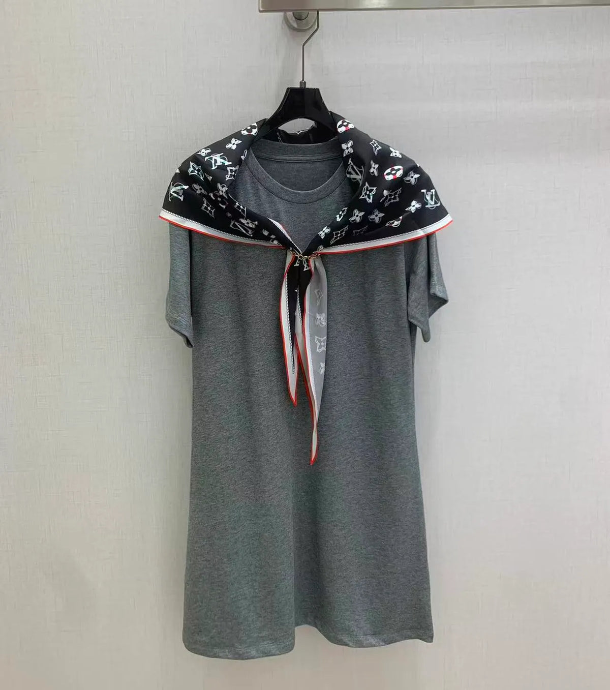 Scarf Print Cotton Short Sleeve Dress