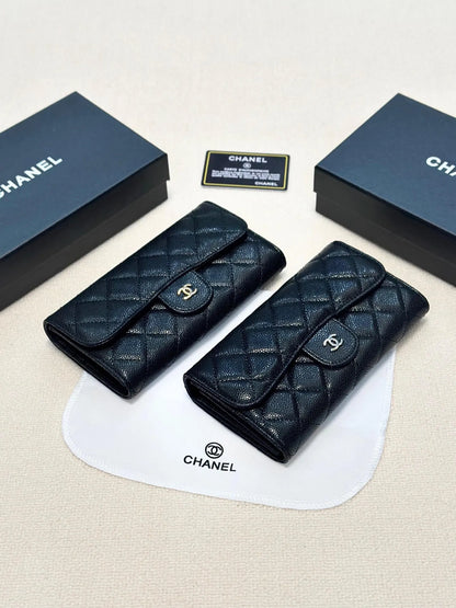 Textured Quilted Long Leather Wallet
