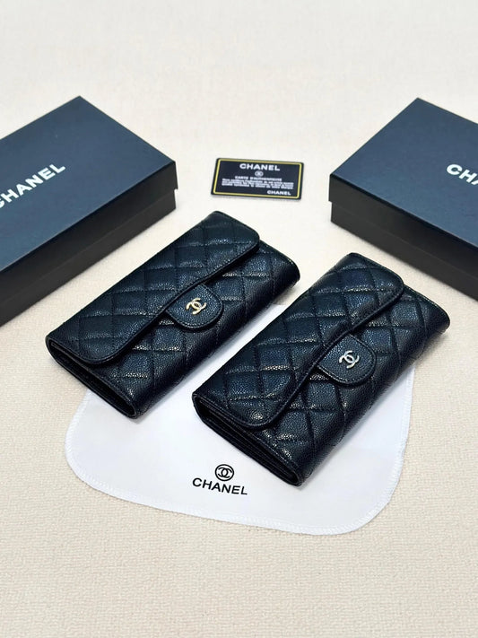 Textured Quilted Long Leather Wallet