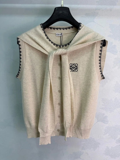 Tie Shawl Scallop Edge Knit Vest