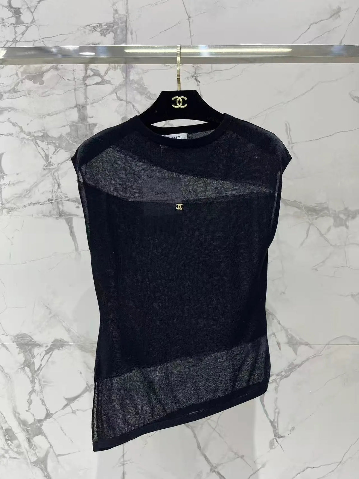 Sheer Asymmetric Sleeveless Top