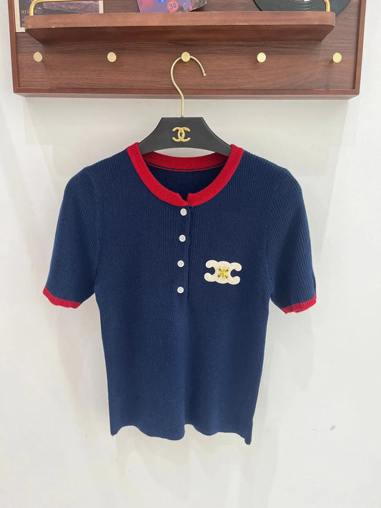 Chest Half Button Knit Tee