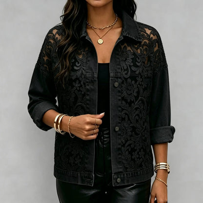 Women's Floral Lace Patchwork Denim Jacket