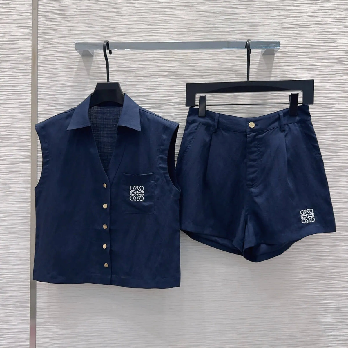 Embroidery Vest Shorts Matching Set