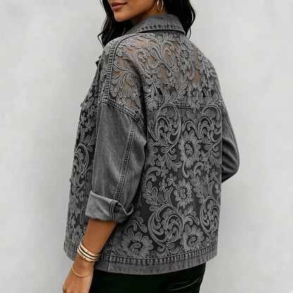 Women's Floral Lace Patchwork Denim Jacket