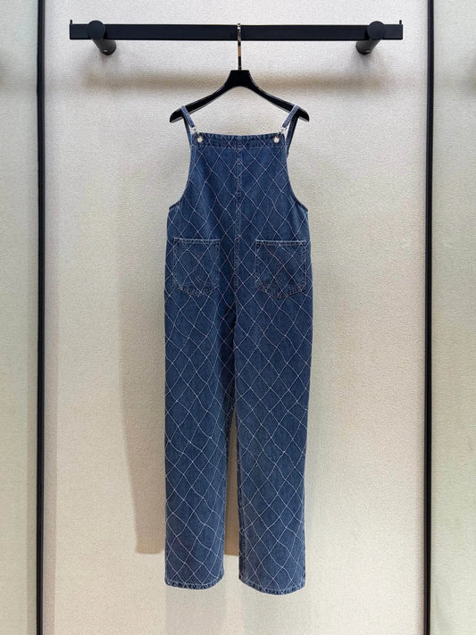 Rhombus Stitch Wide Leg Overalls