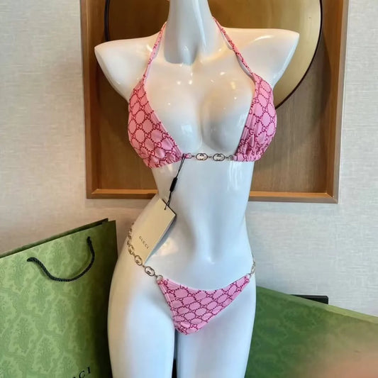 Fashionable & Sexy Pink All-Over Print Swimsuit