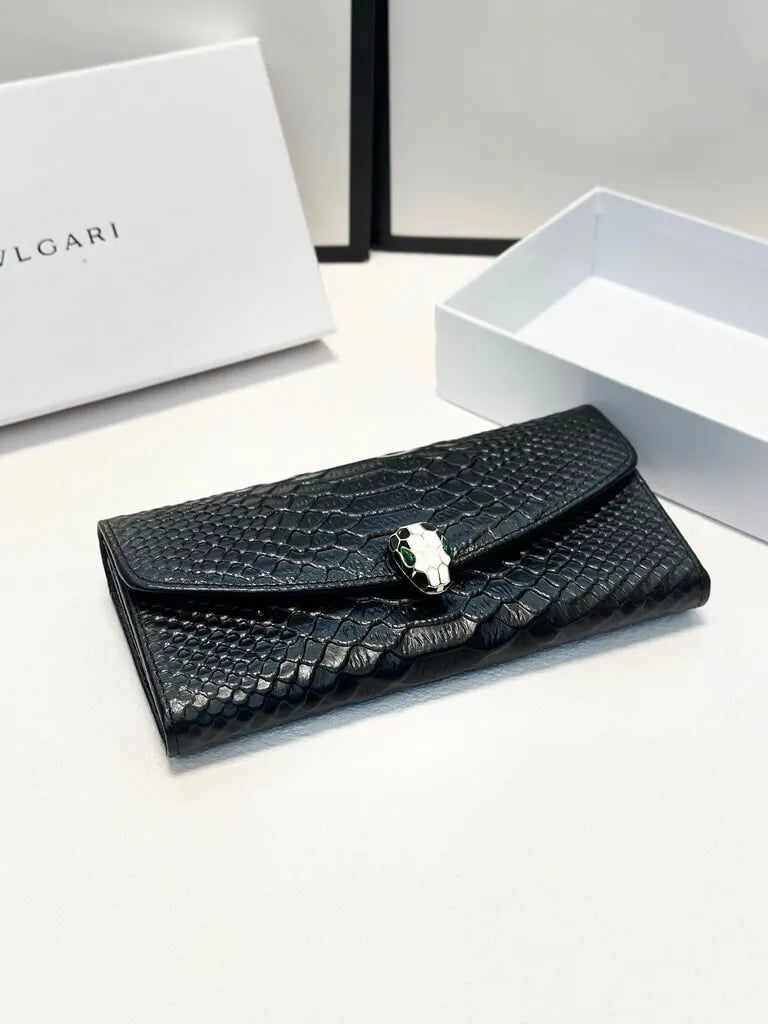 Croc-Pattern Accent Buckle Long Wallet