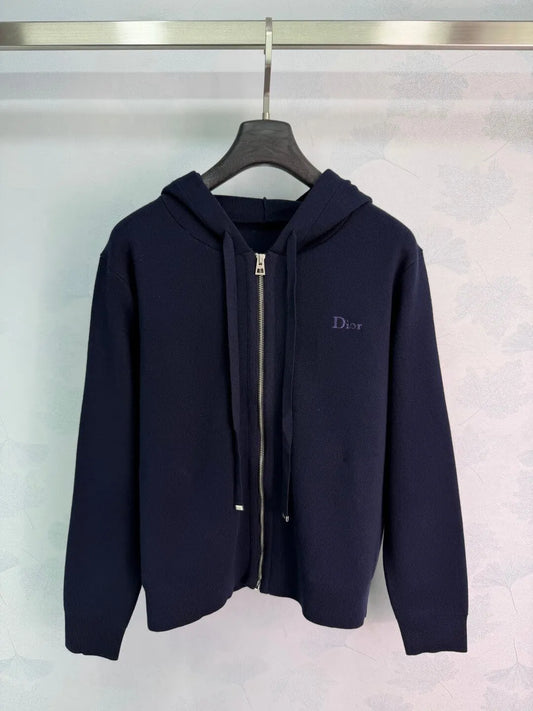 Embroidered Hooded Zip Knit Jacket