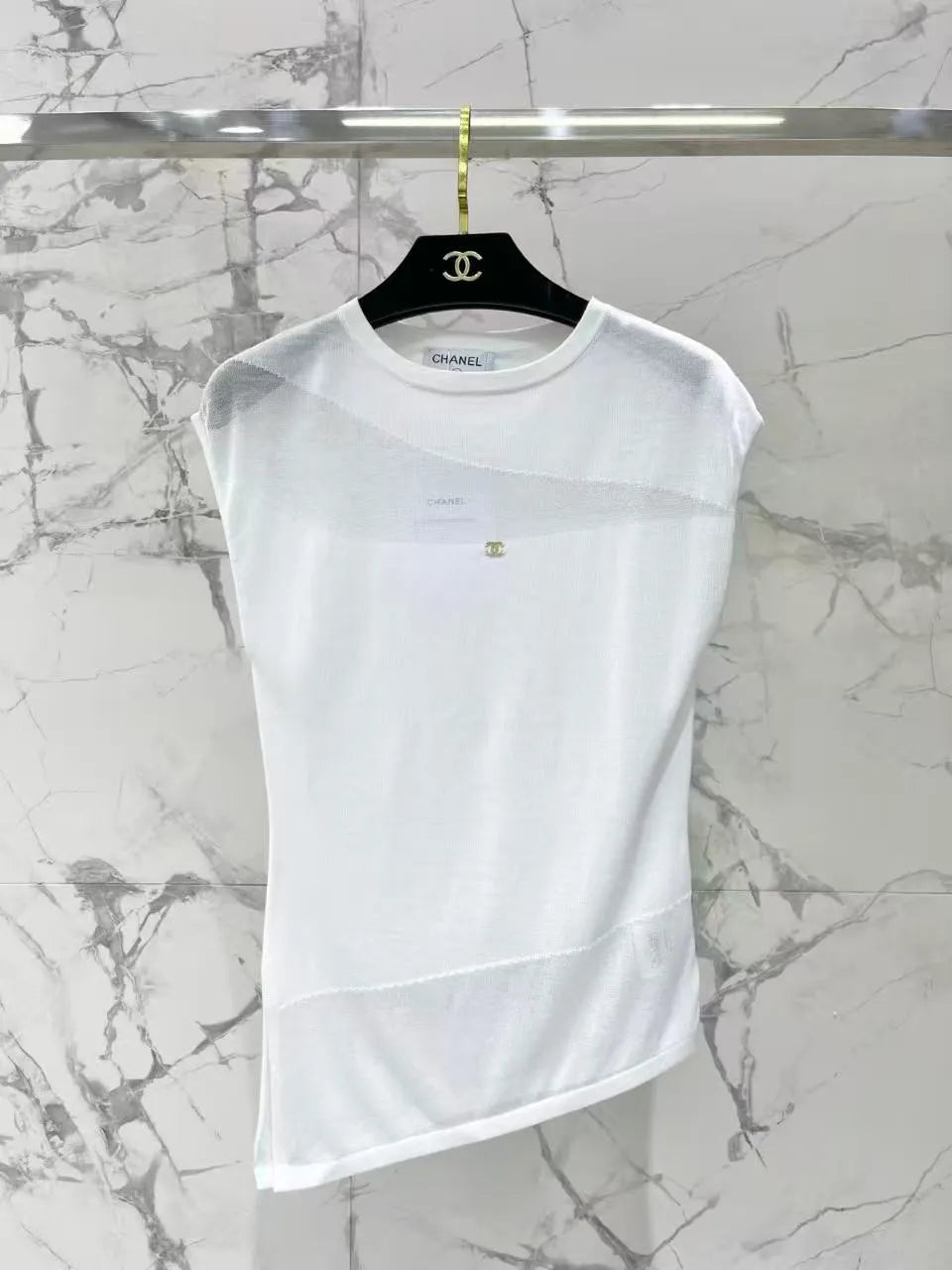 Sheer Asymmetric Sleeveless Top