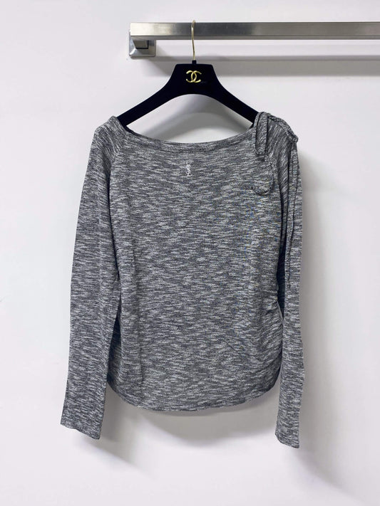 Side Drawstring Heather Knit Long Sleeve