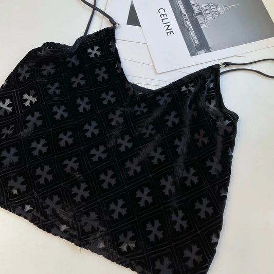 Velvet Cross Cut-Out Camisole Vest