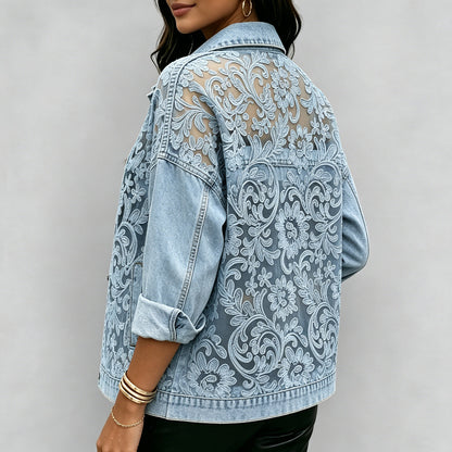 Women's Floral Lace Patchwork Denim Jacket
