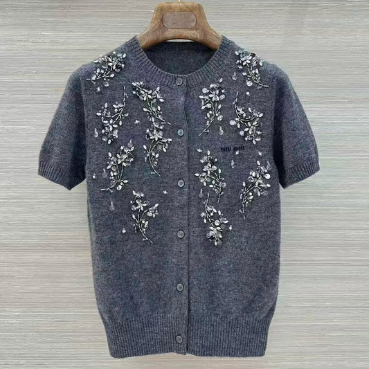 Intricate Beadwork Cashmere Top