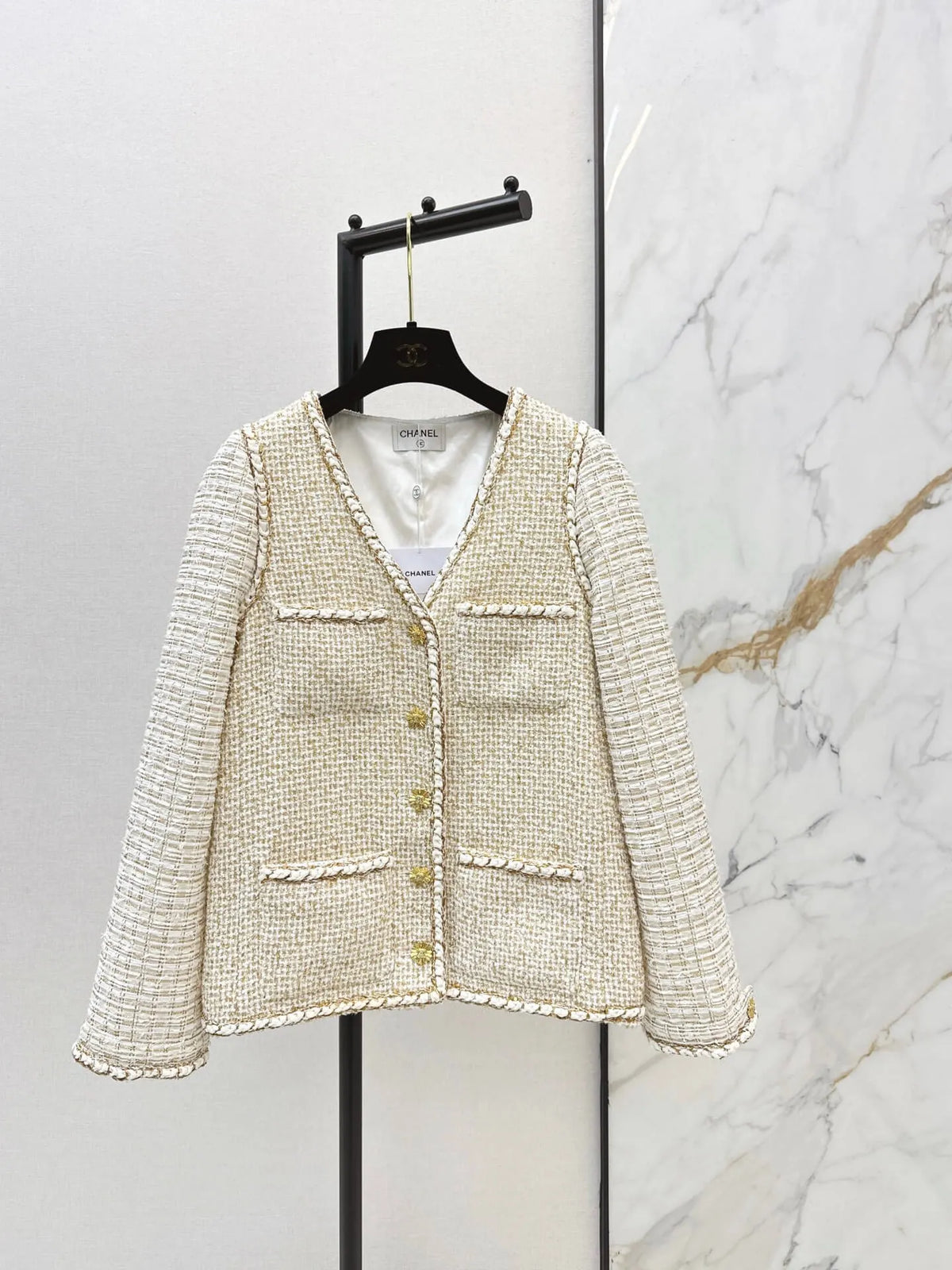 Patchwork Tweed Jacket V-Neck