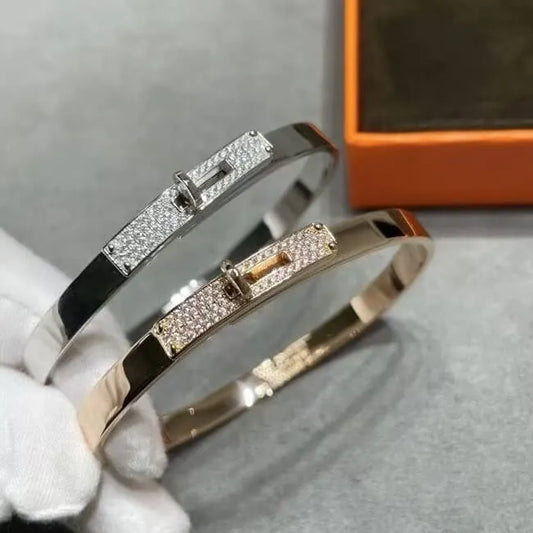 Classic Pavé Lock Charm Open Bangle