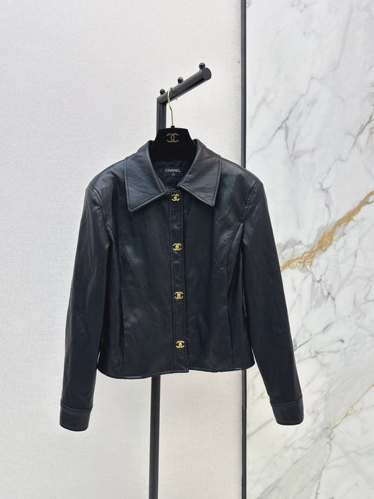 Point Collar Cropped Leather Coat