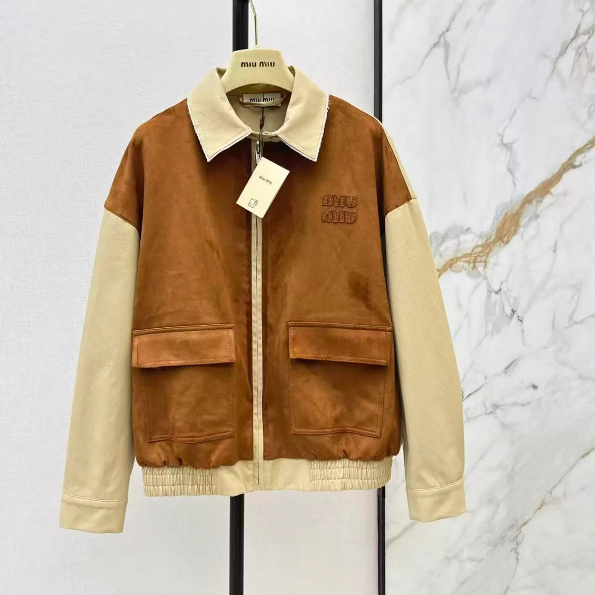 Eco-Friendly Suede Color-Block Jacket
