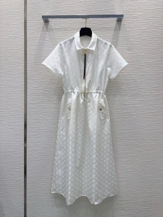Jacquard Drawstring Midi Shirt Dress