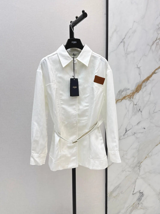 White Belted Collared Shirt