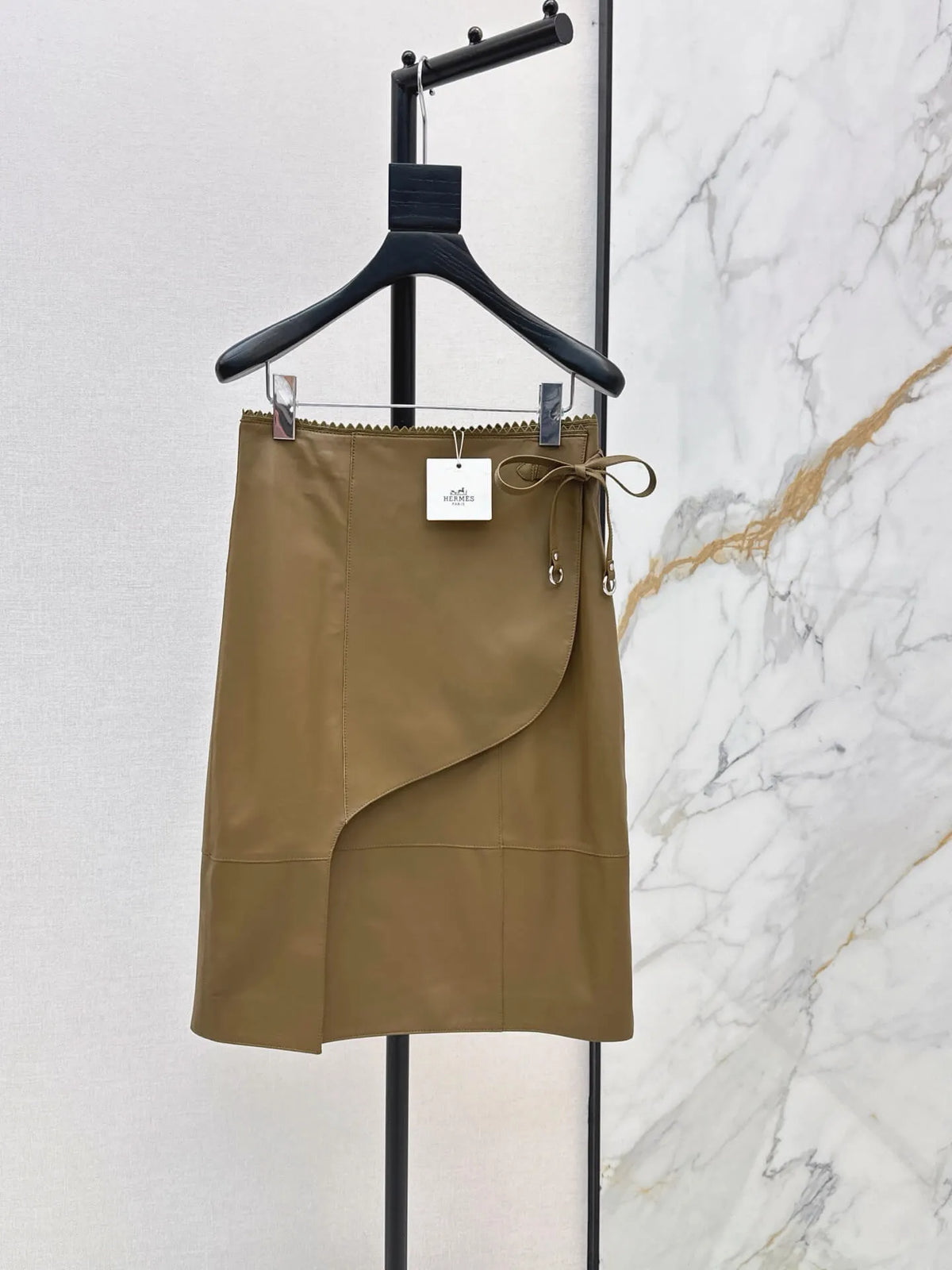 Brown Cropped Leather Jacket Skirt Set