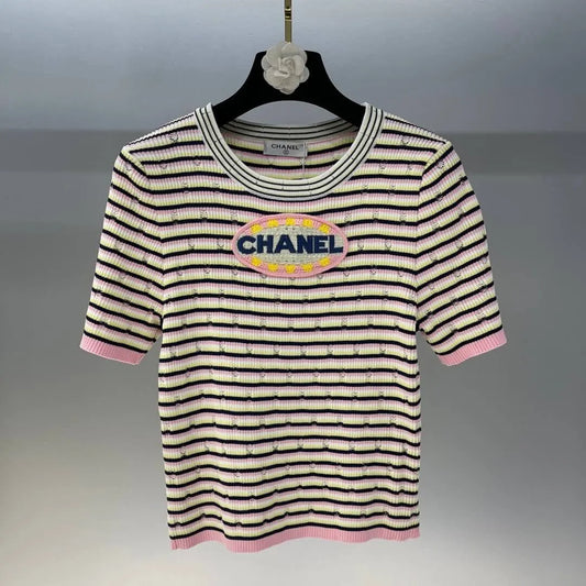 Letter Embroidered Colorful T-Shirt