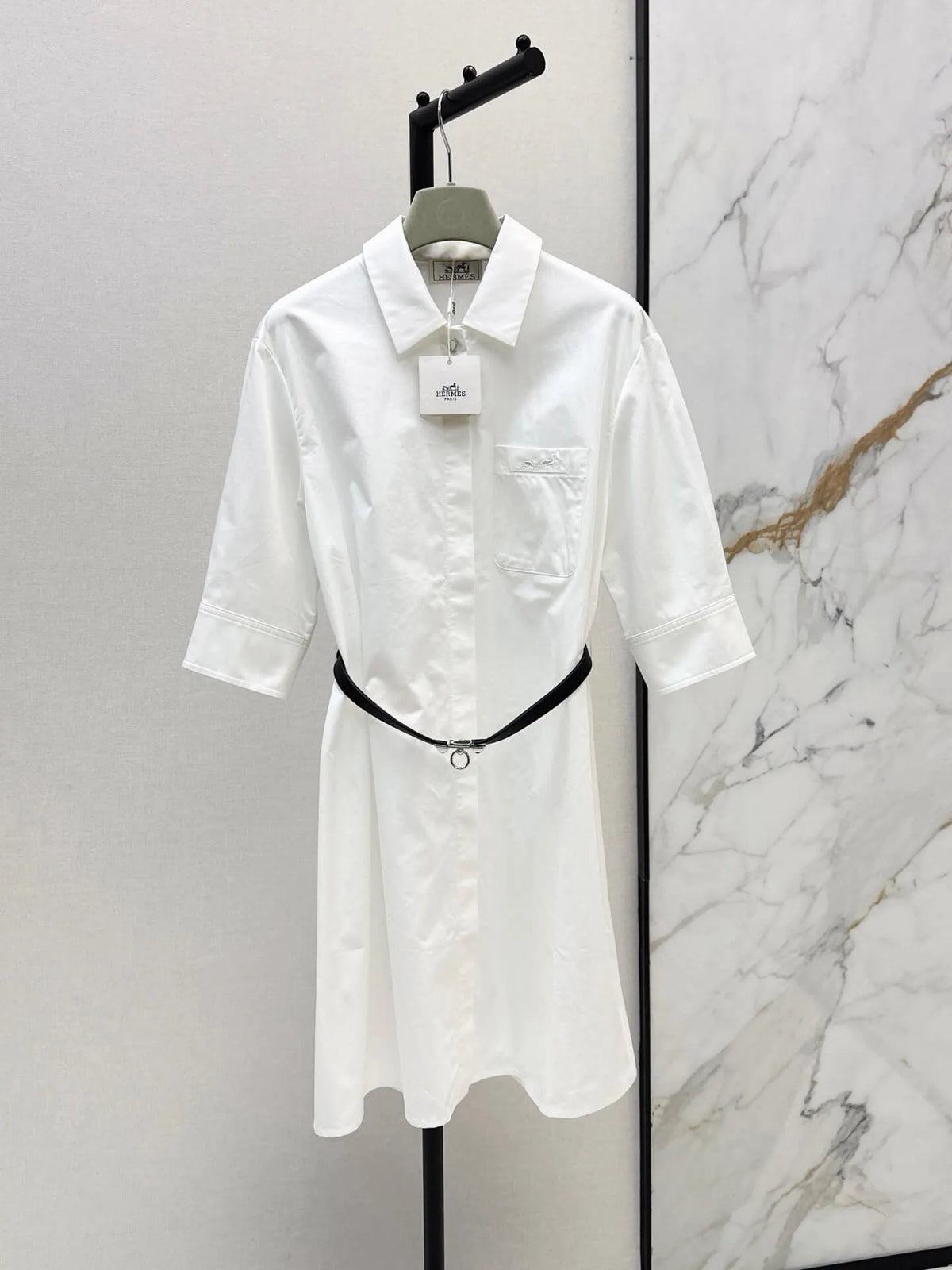 Belted Half Sleeve Shirt Mini Dress