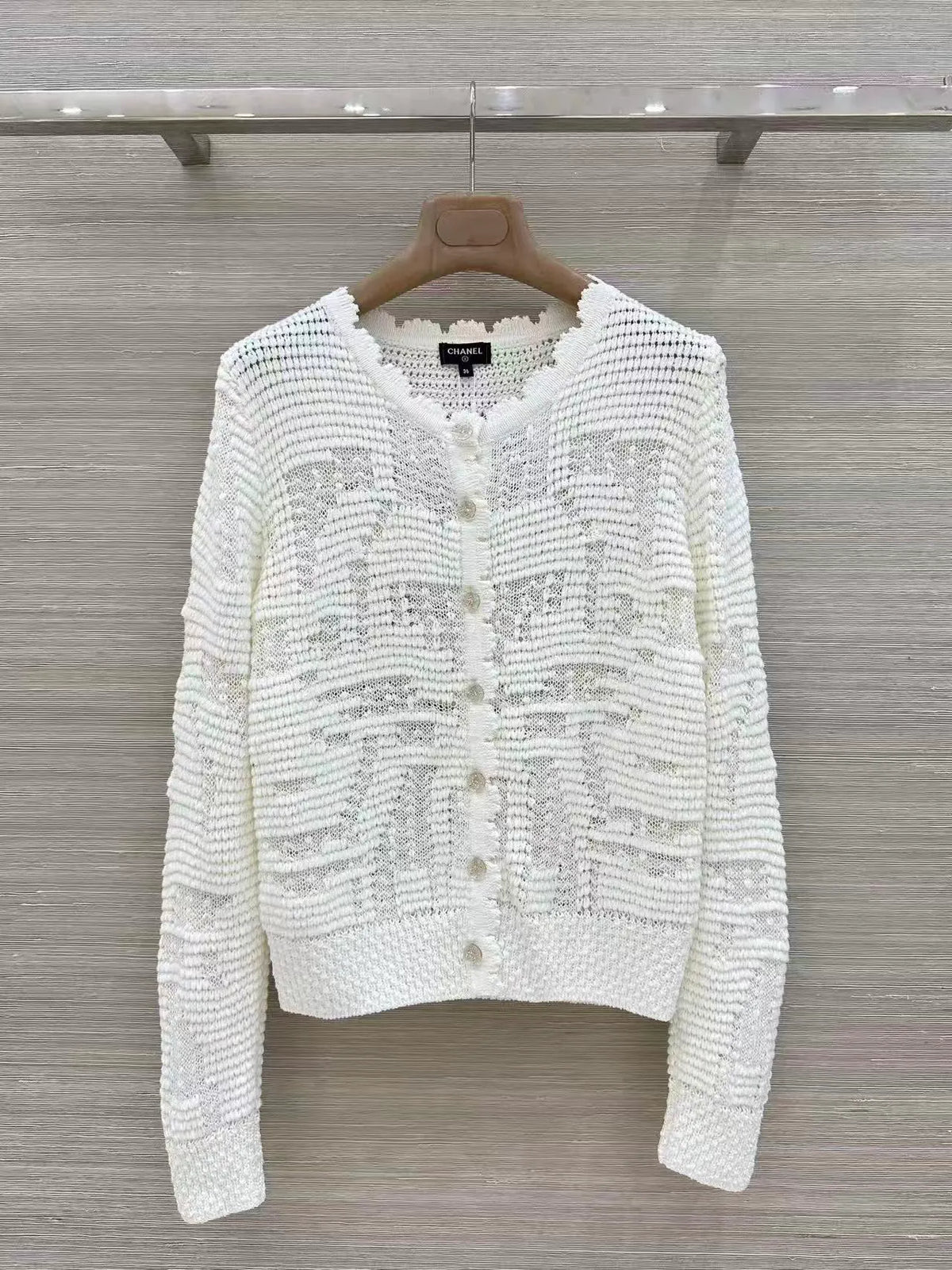 Openwork Jacquard Knit Cardigan