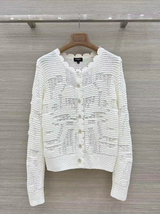 Openwork Jacquard Knit Cardigan