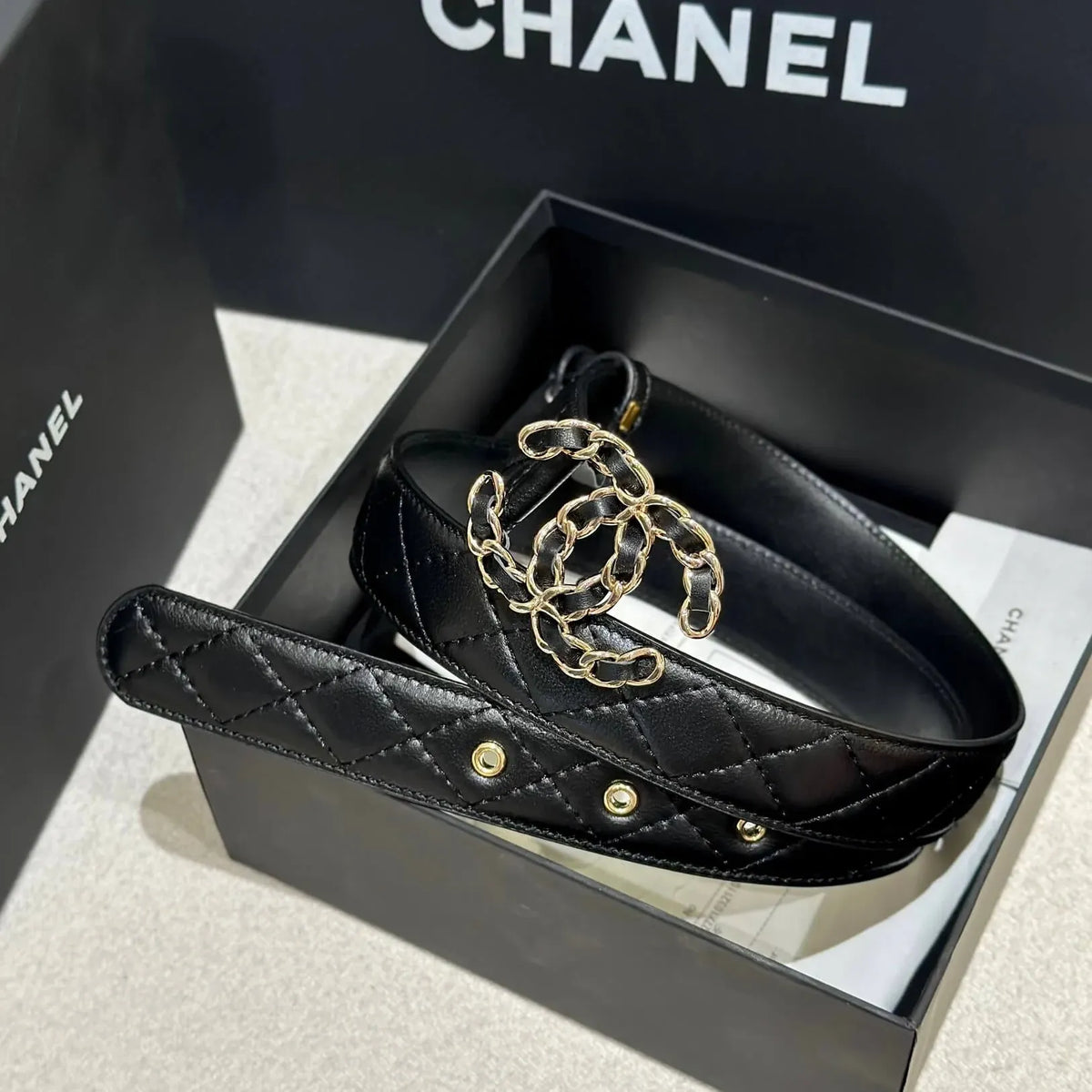 Classic Diamond Quilted Letter Buckle Belt