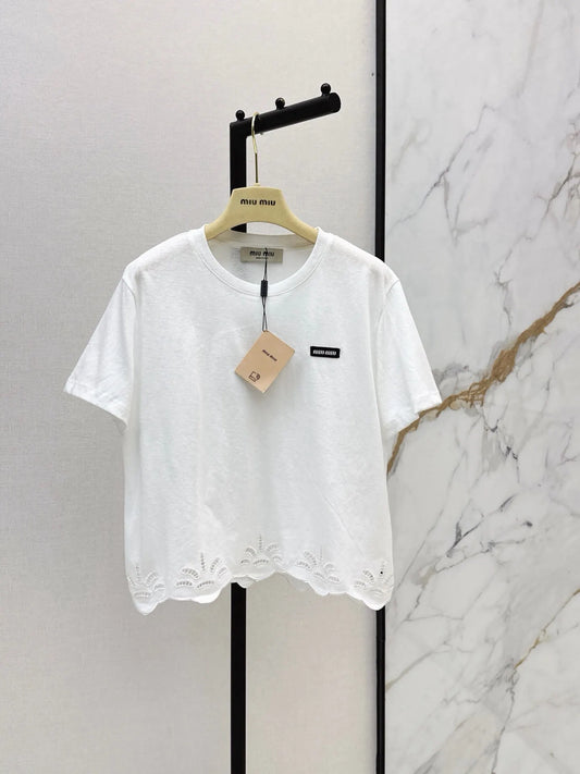 Eyelet Scalloped Hem Patch Tee